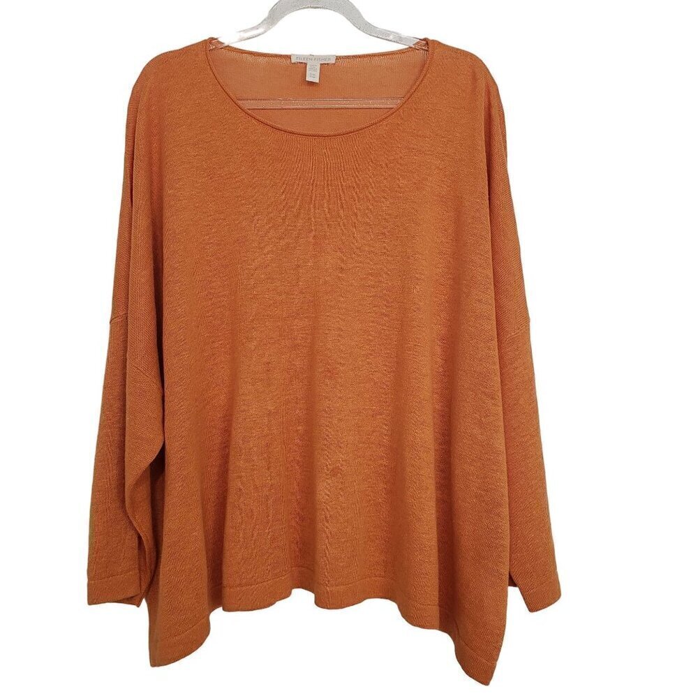 Eileen Fisher Organic Linen Shirt Oversized Lagenlook Boxy Orange Women Sz Small